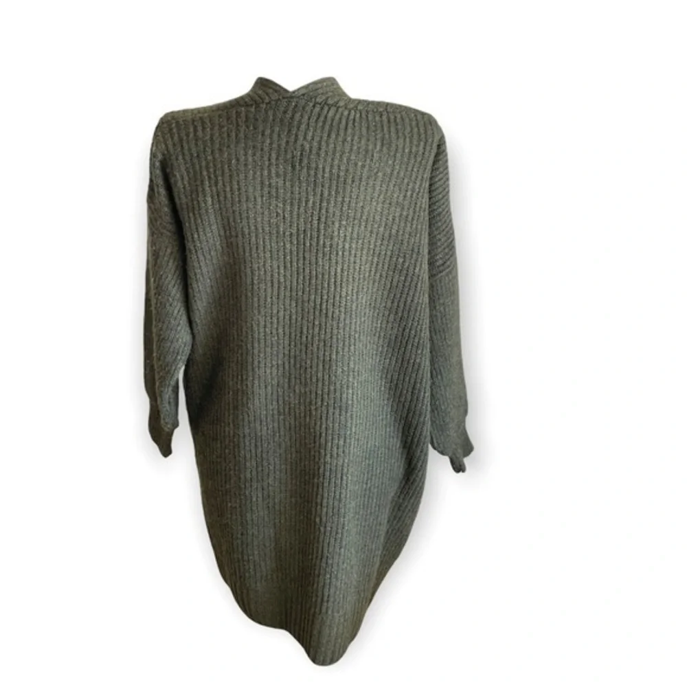 Topshop long cardigan sweater women Olive Green Long Ribbed Open Front  Sz 8-10